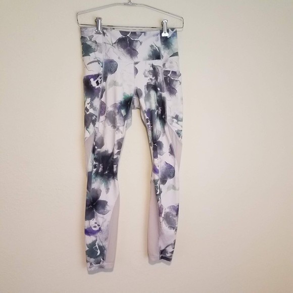 Athleta S Small Mudra Blue Purple Watercolor Floral 7/8 Leggings Size 325530-00 - Picture 1 of 9